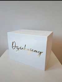 Białe pudełko na koperty złoty napis Dziękujemy ślub wesele