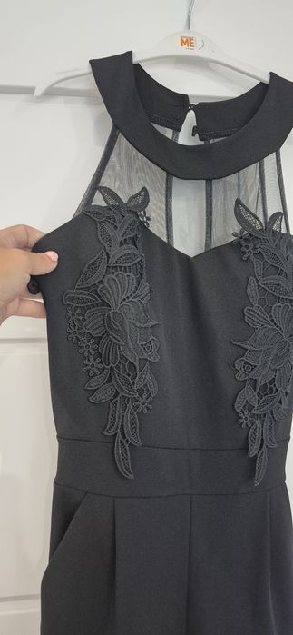 Elegancki czarny kombinezon,  ślub, wesele, Andrzejki, sylwester