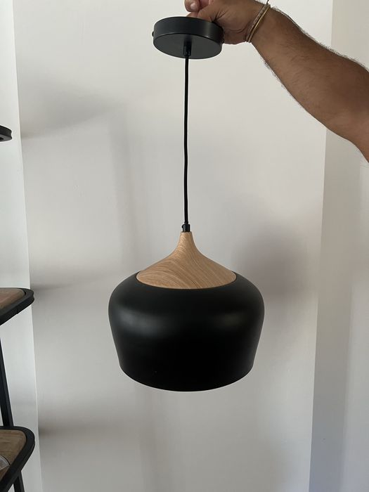 Candeeiro teto madeira e metal