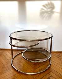 Okrągły Stolik Bauhaus stolik kawowy Milo Baughman szklany mid century
