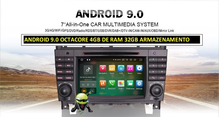 Auto-rádio 2 din android 14 64GB para Mercedes c220 w203 ano 2004