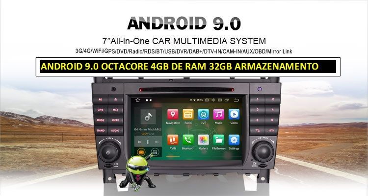 Auto-rádio 2 din android 13 64GB para Mercedes c220 w203 ano 2004