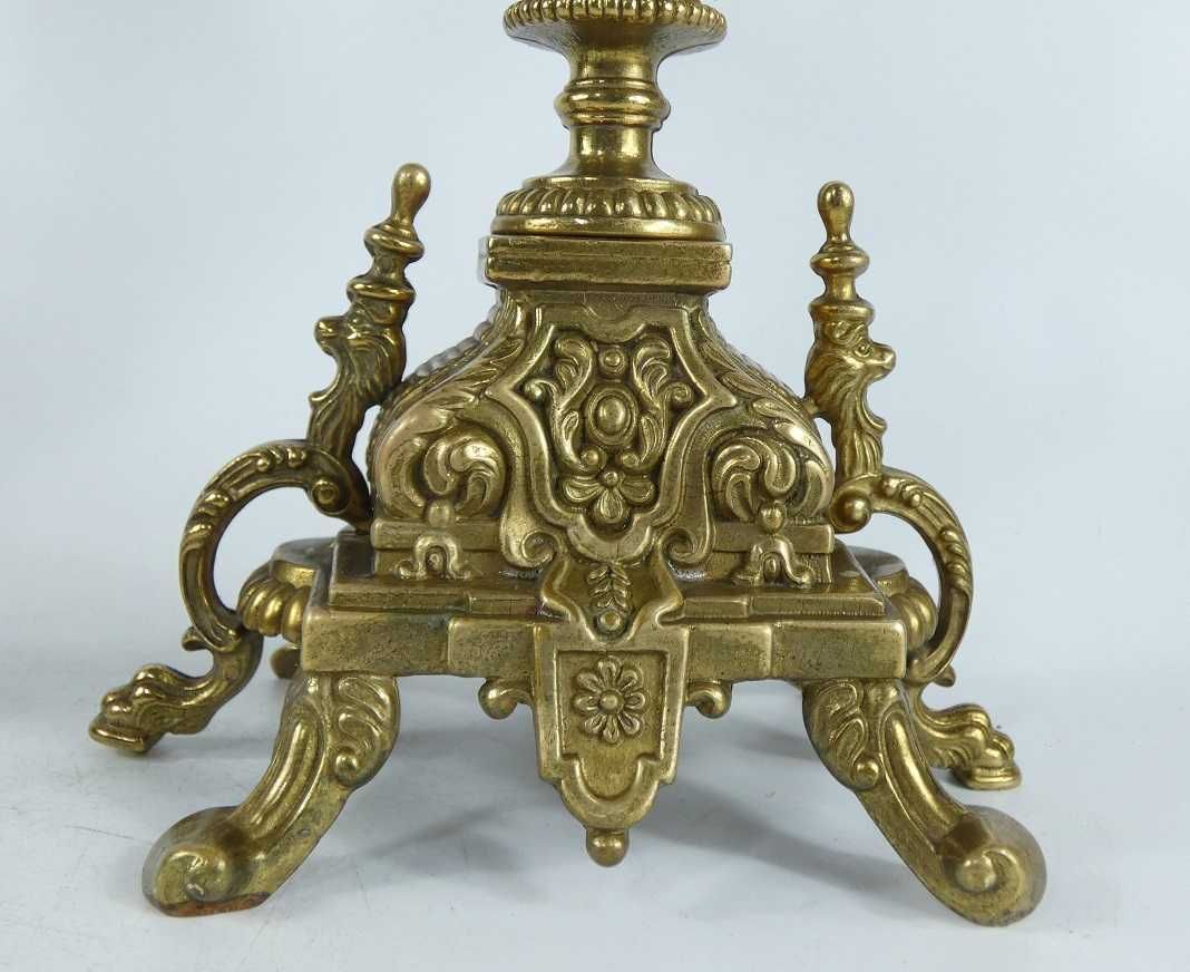 ŚWIECZNIK kandelabr 5 świec mosiądz kogut lew 42 cm gasidełko