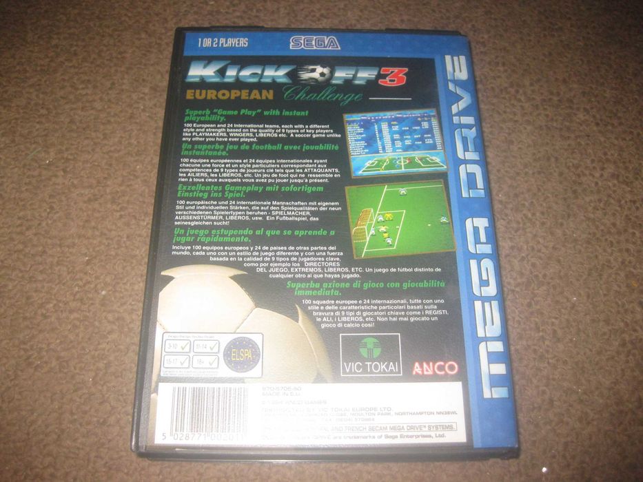 Jogo "Kick Off 3: European Challenge" para Sega Mega Drive/Completo!