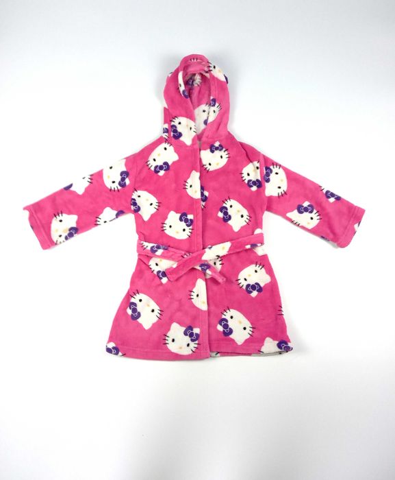 Ciepły różowy wiązany szlafrok dziewczęcy  kaptur Hello Kitty 104/110