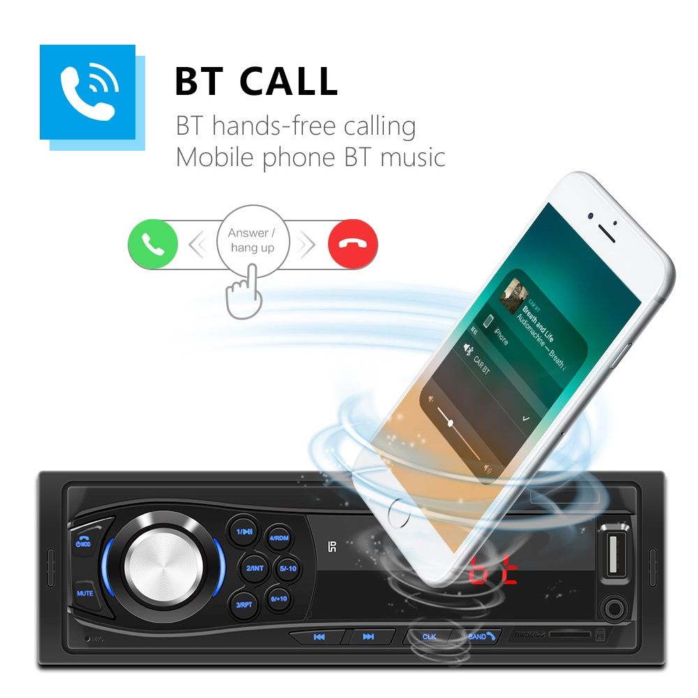 Rádio Universal 1din Bluetooth FM USB Cartão memória NOVO