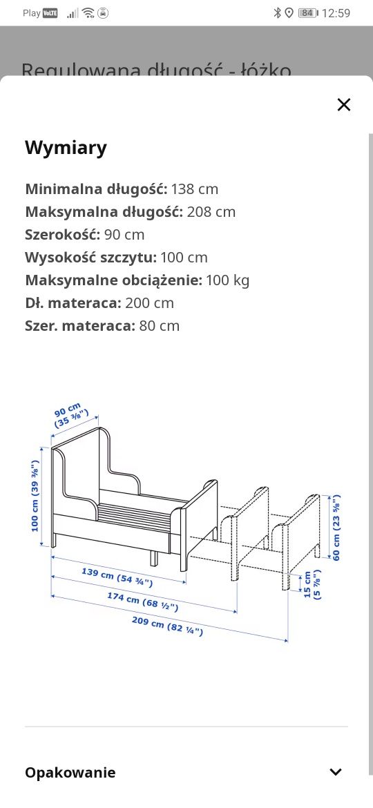 Łóżko Busunge Ikea 80x200