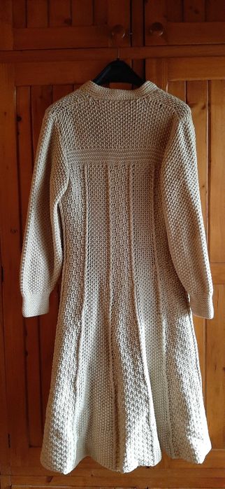 Elegancki Sweter Kardigan Damski 42/44 Ecru/Beż Dzianinowy Długi