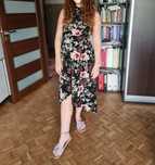 Sukienka może być ciążowa kwiatowa czarna kwiaty boho midi L elegancka