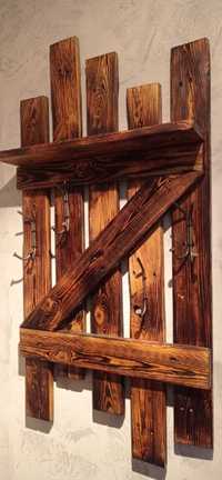 Wieszak drewniany z  półką vintage, rustykalny