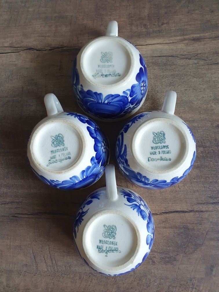 Porcelana fajans Włocławek zestaw 4 filiżanek kobalt