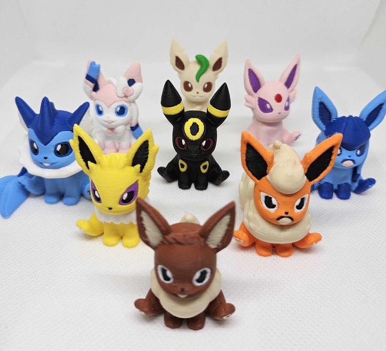 Coleção de miniaturas de Eevees em 3D