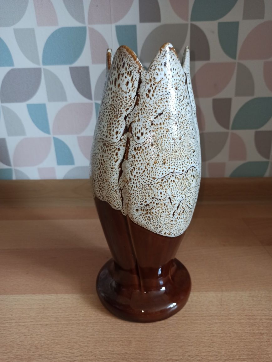 Stary ceramiczny wazon vintage PRL kwiat tulipan cebula bulwa kwiatek