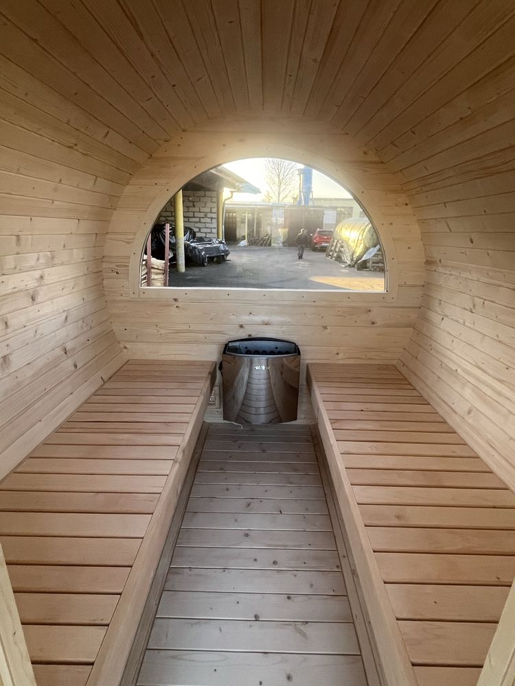 SAUNA OGRODOWA BECZKA 270 cm z przedsionkiem i Piecem Elektrycznym