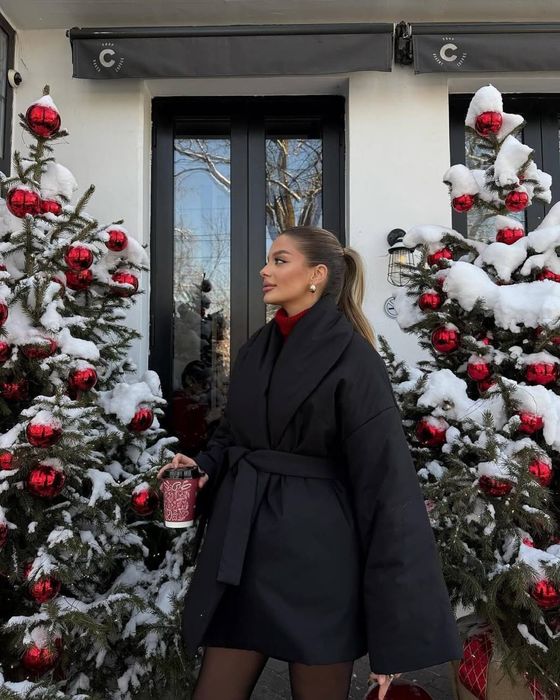 Жіноча зимова куртка на запах з поясом, 42-48 (чорна/синя/коричнева)