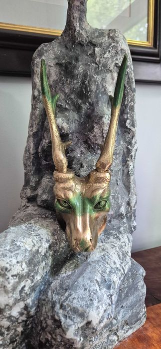 Rzeźba z drewna poroże lis z rogami trofeum dekor popart surrealizm