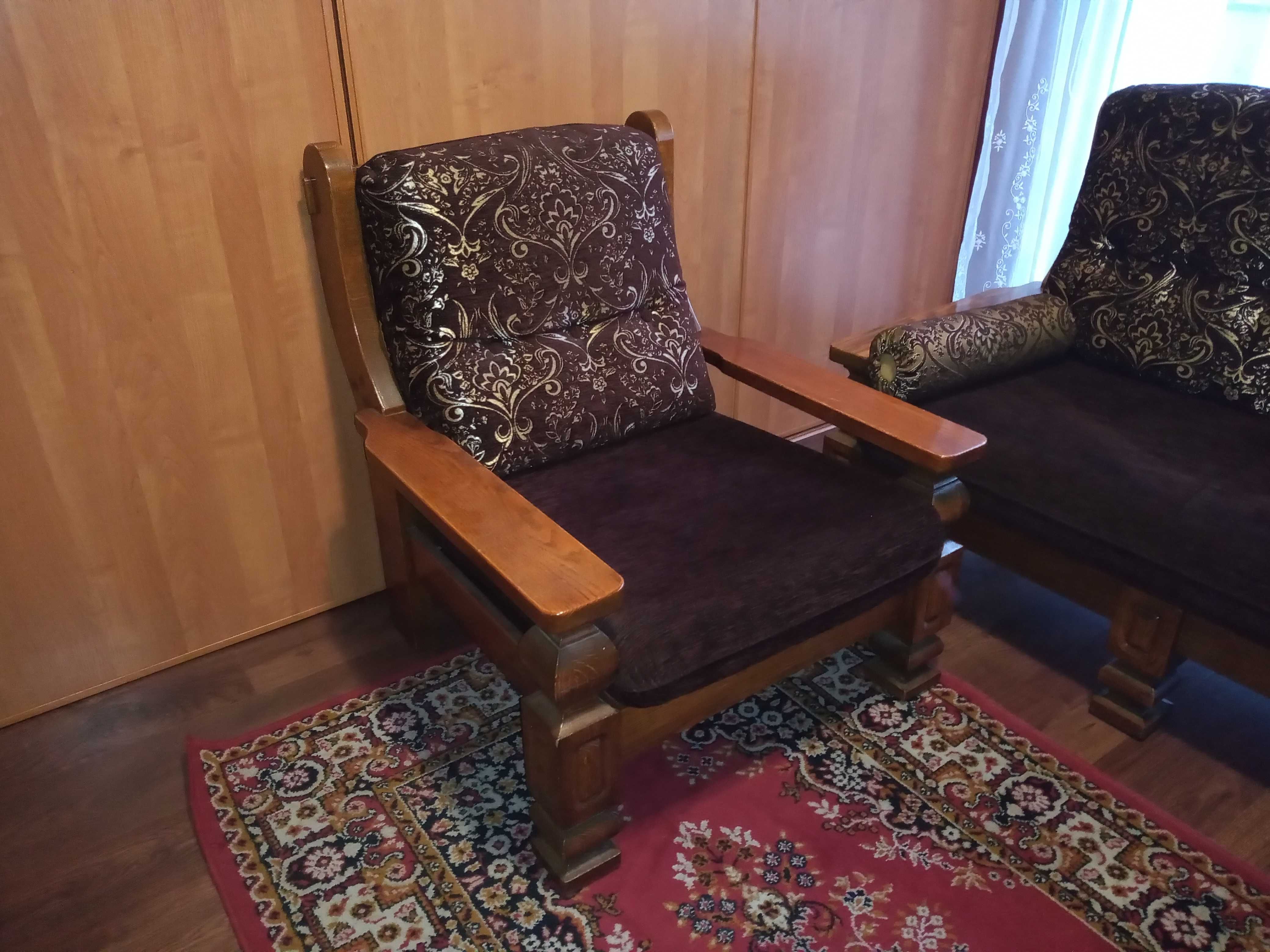 kanapa, fotele 1+2 holenderski dębowy