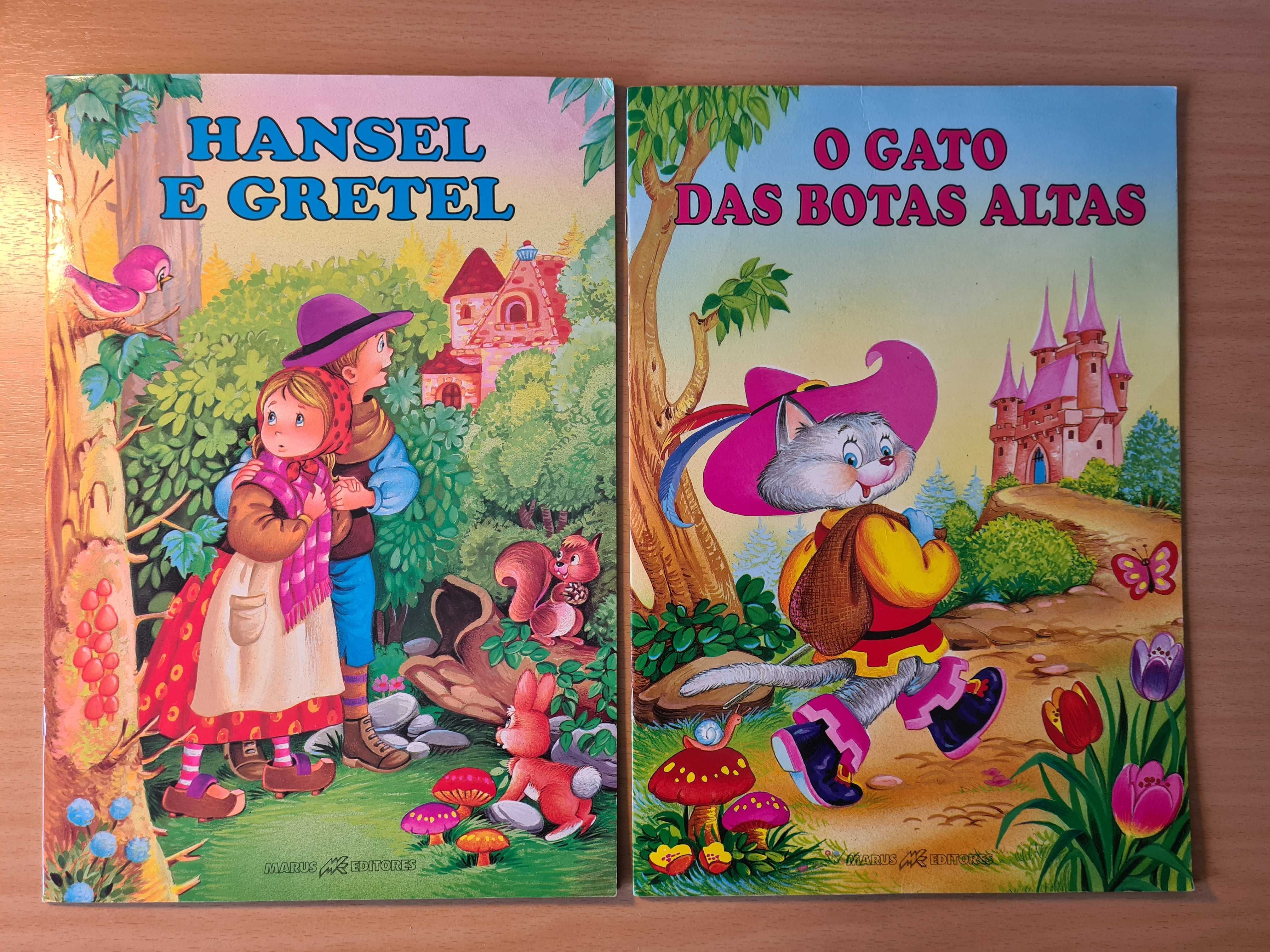 2 livrinhos infantis com "O Gato das Botas" e "Hansel e Gretel"