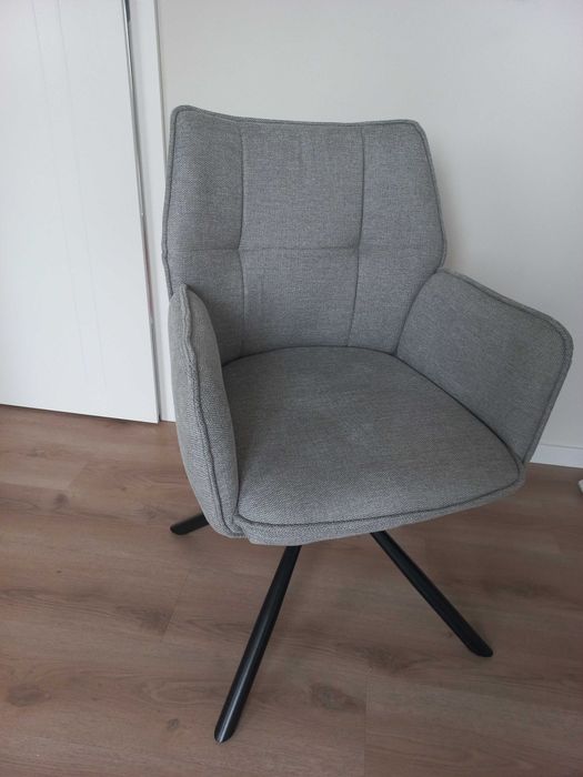 Krzesło obrotowe tapicerowane szare do toaletki jadalni biurka