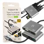 USB хаб Type-C PD, USB 3.0, HDMI, VGA