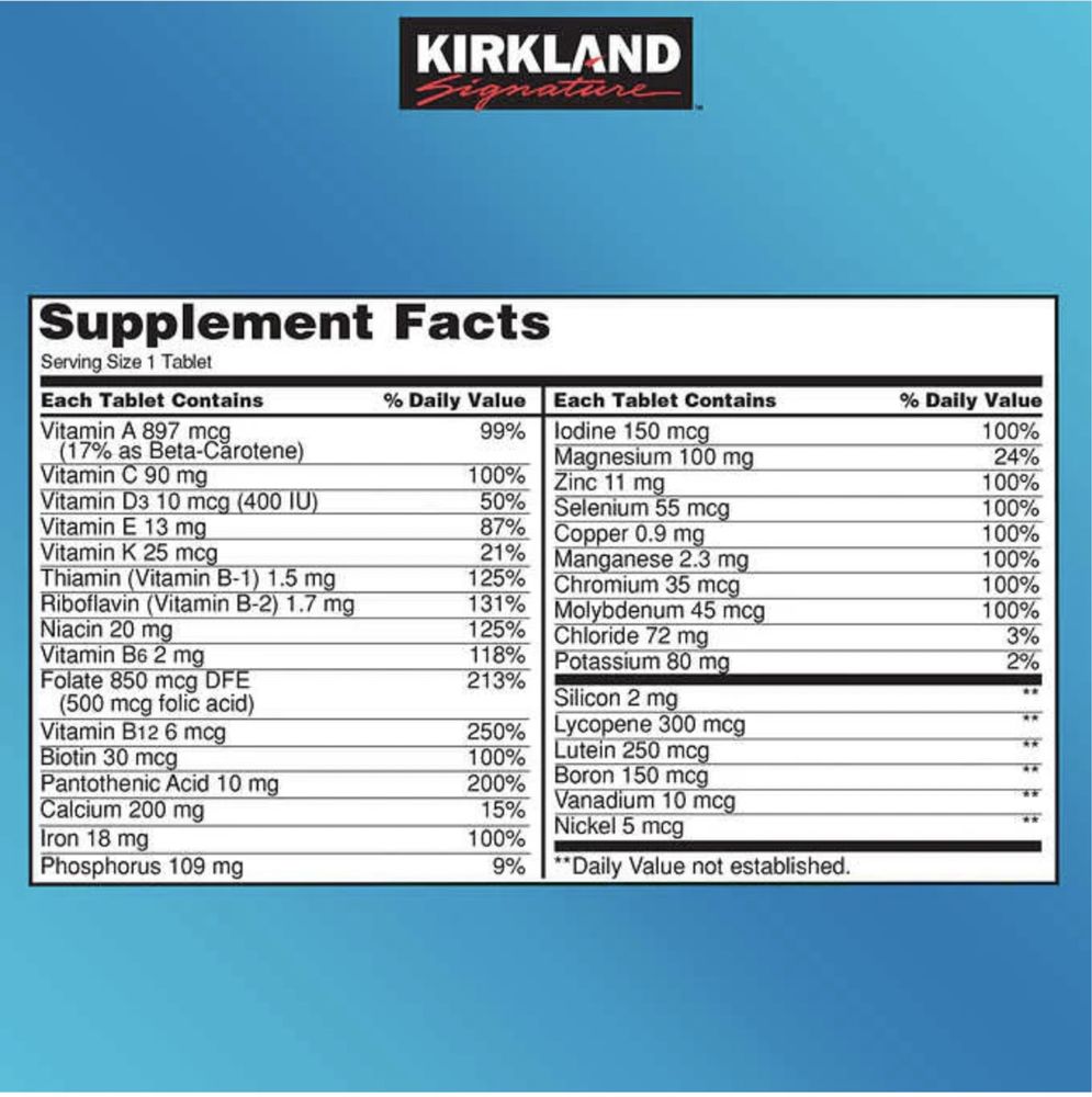 Комплекс вітамінів Kirkland Мультивітаміни Daily Multi США/ Термін 25р