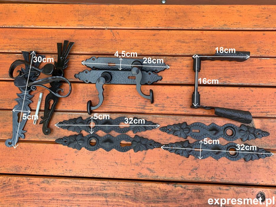 Zawias drzwiowy kuty narożny 50cm Zawias garażowy 6 elem.haki komplet