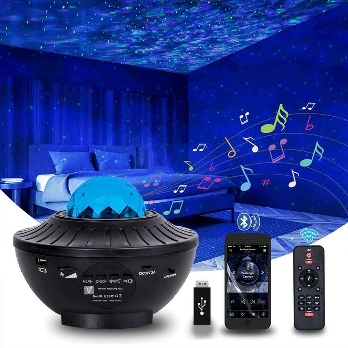 Projektor LED – gwiazdy na sufit, holograficzny efekt,pilot,impreza