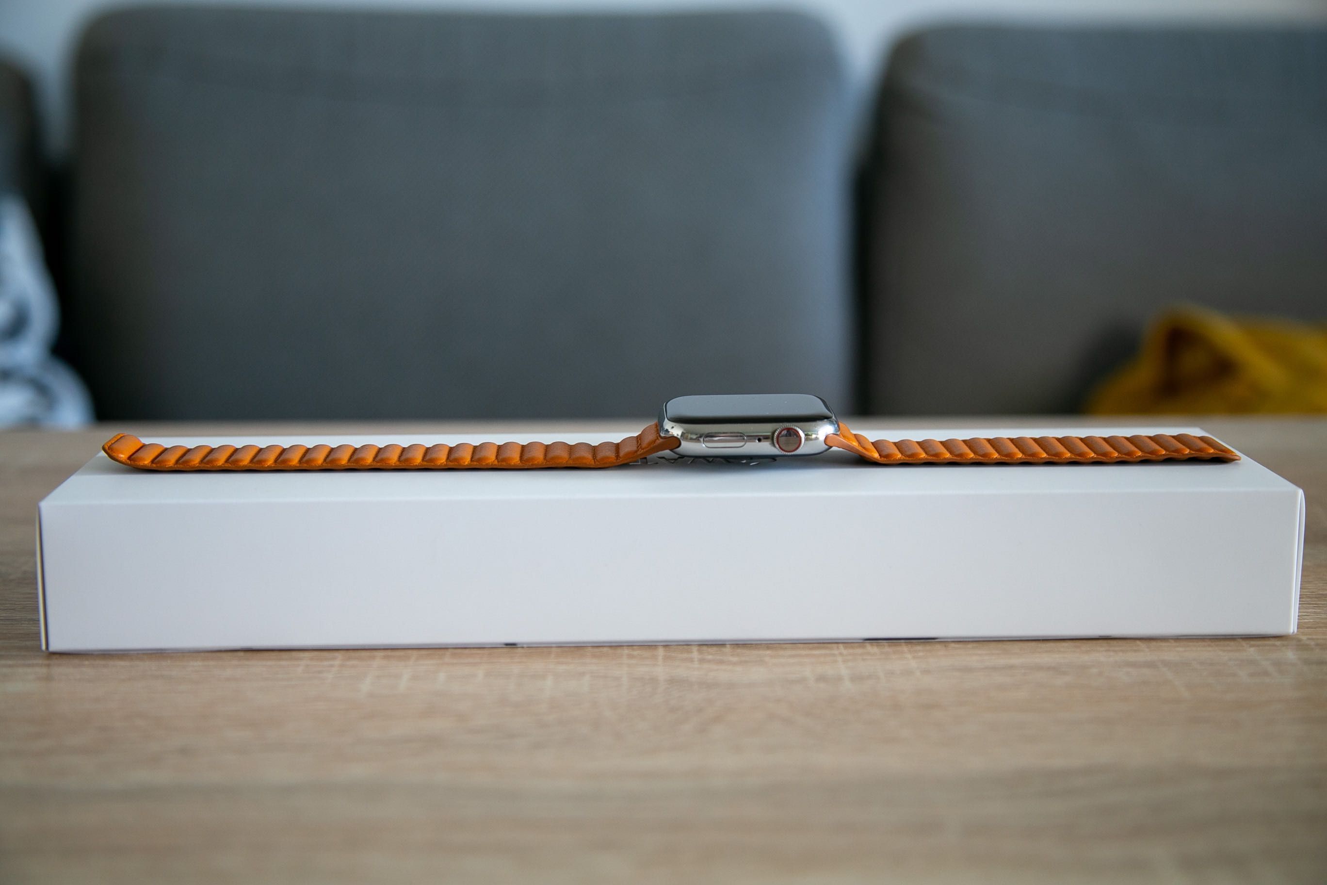 Apple Watch 7 45mm Cellular SREBRNY STAL + ORYGINALNY pasek M/L SKÓRA