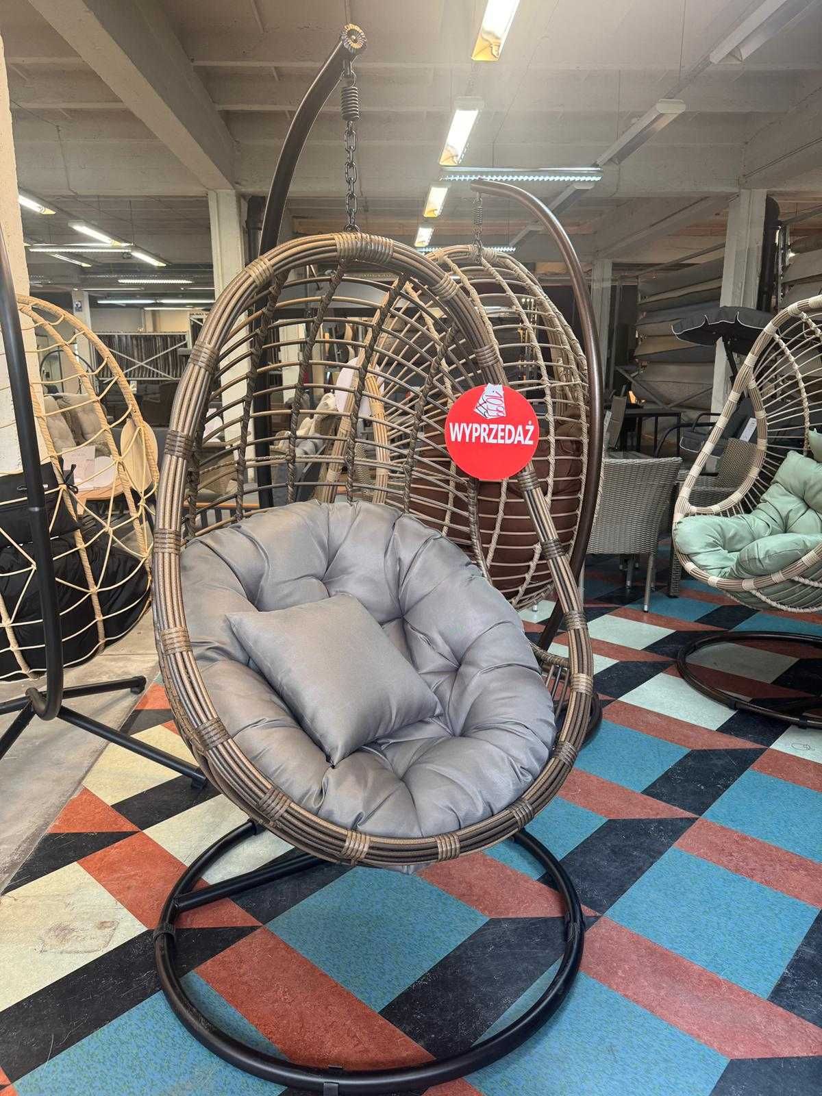 OUTLET! Fotel Kokon Ogrodowy Technorattanowy Wiszący Brązowy XXL PROMO