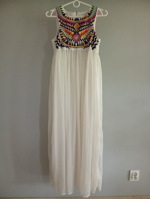 Biała sukienka w stylu boho 7/8 rozmiar S/M
