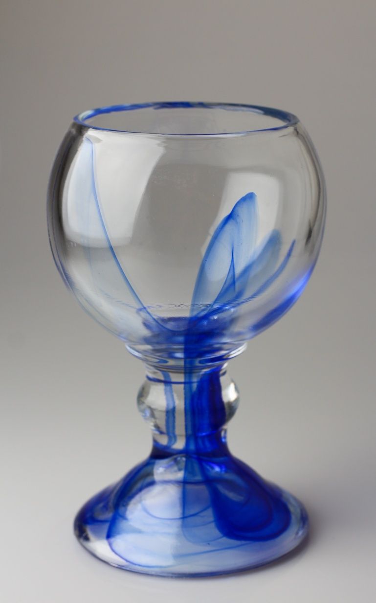 Duży kielich Alabaster Blue Ząbkowice/ szkło kolorowe prl