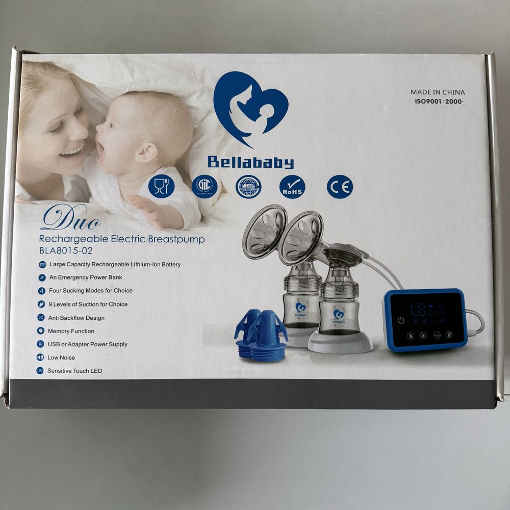 Портативний, подвійний, електричний молоковідсмоктувач Bellababy