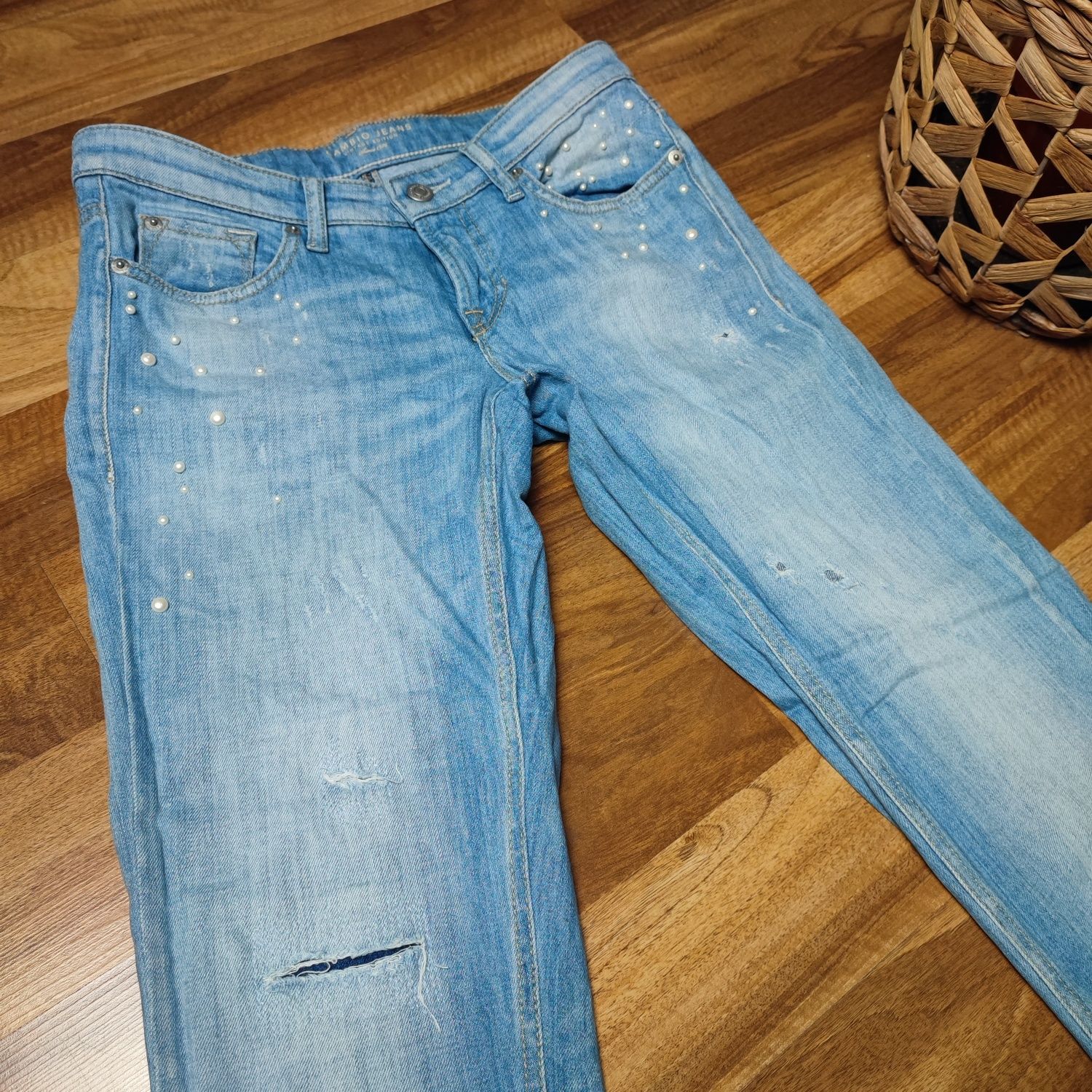 Jeansy damskie, CAMBIO jeans, perełki ozdobne, długie spodnie