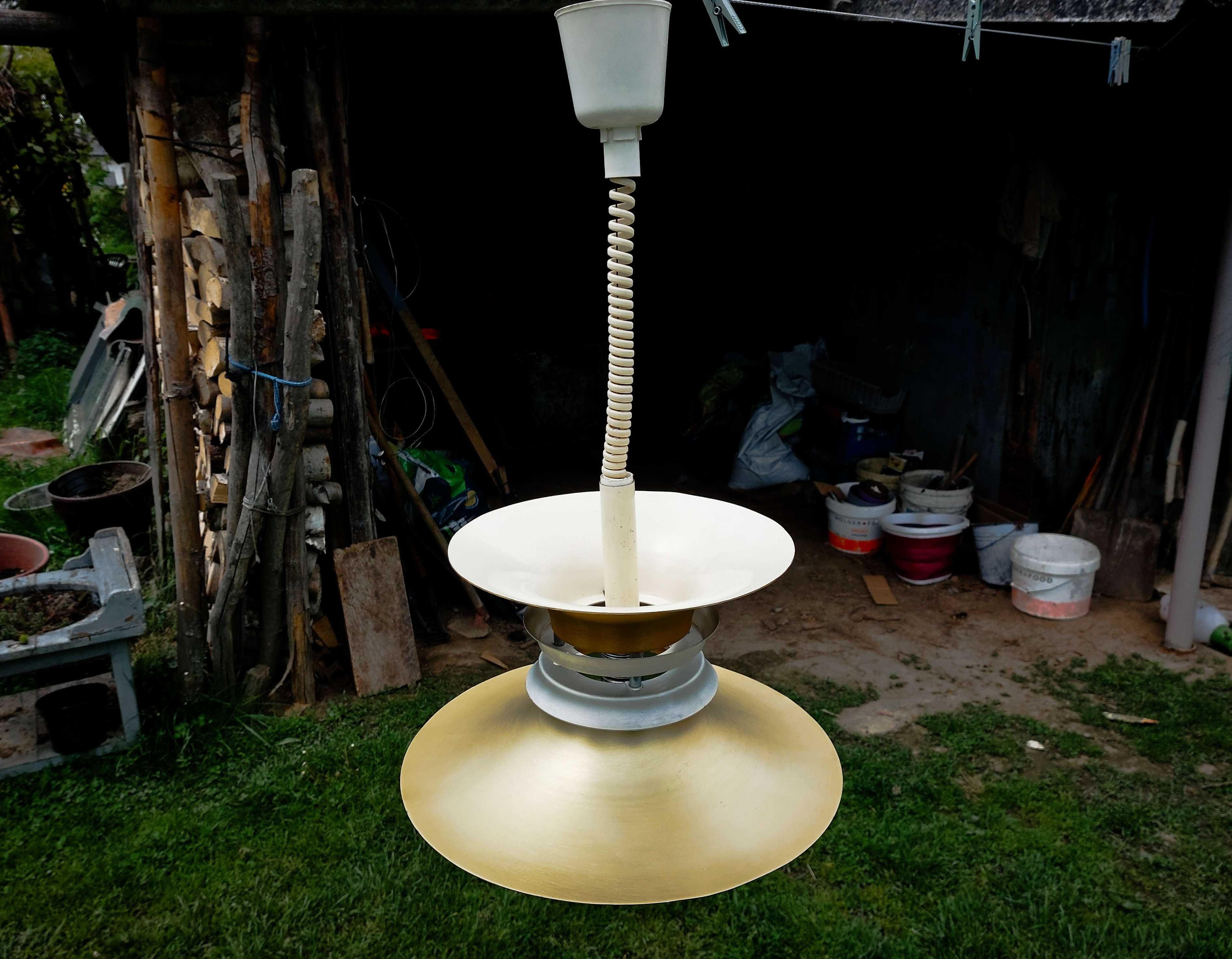 Lampa wisząca Polam Poznań PRL aluminium złocone
