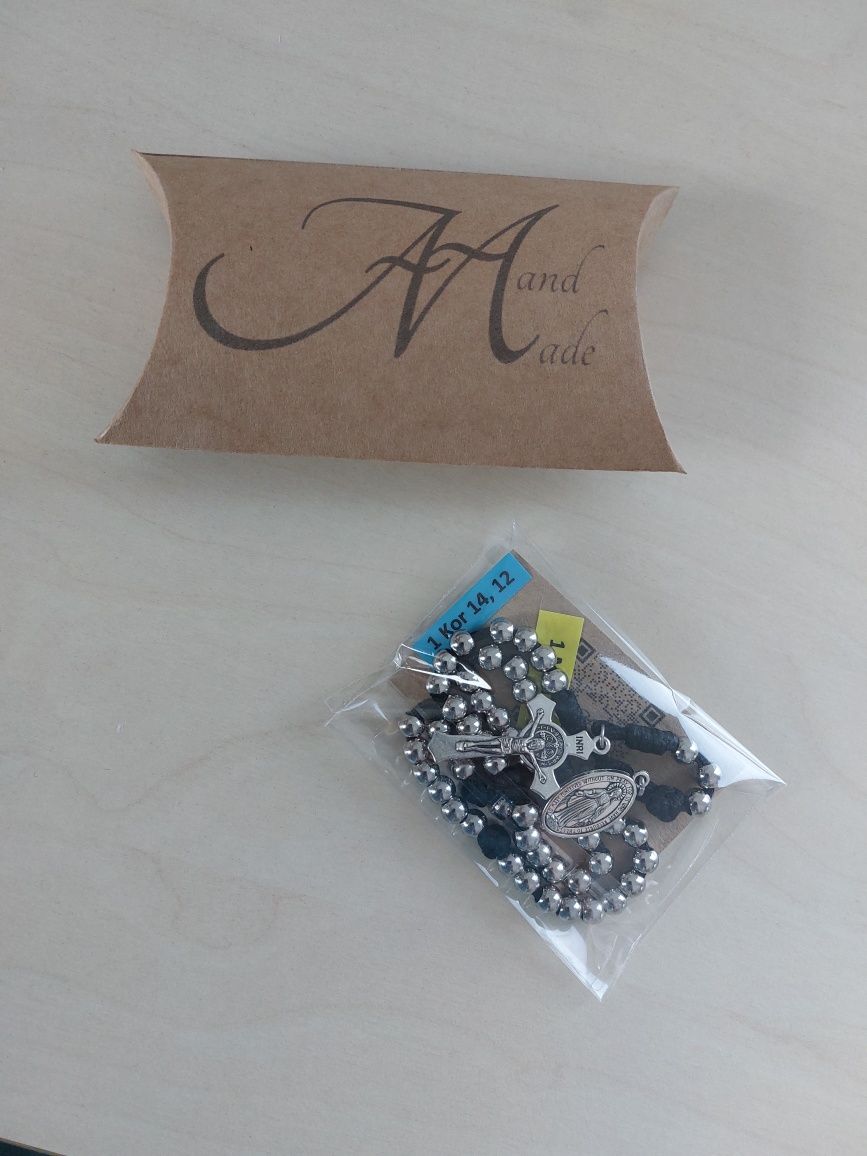 Różaniec mini czarny koraliki  stal nierdzewna 6mm