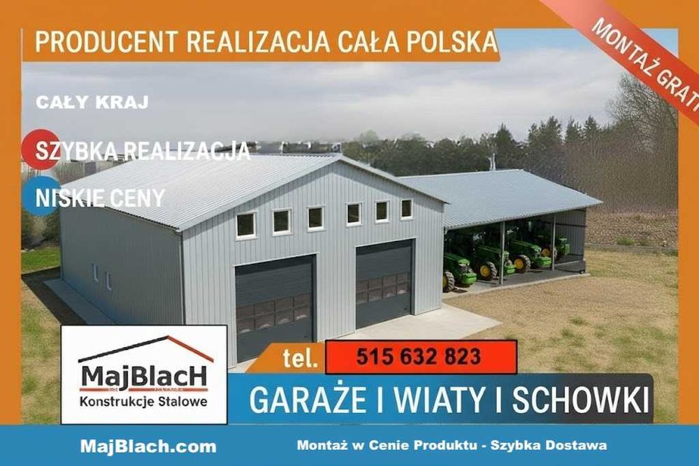 Garaż Blaszany w kształcie litery L |Blaszak| Wiata |Hala -  Maj-Blach