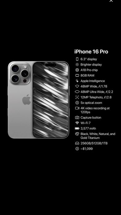 iPhone 16 pro 128GB Black Titanium