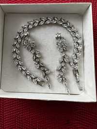 Biżuteria ślubna listki kolczyki bransoletka