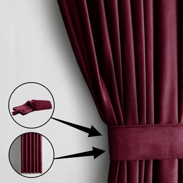 Zasłona welurowa velvet szarfa upi. na taśmie wave multi 140x270 Bordo