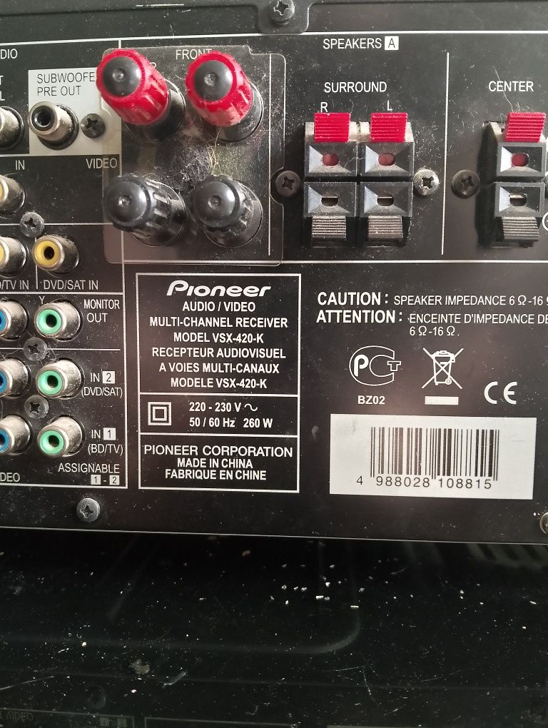 Amplituner Pioneer oraz dwie kolumny koda
