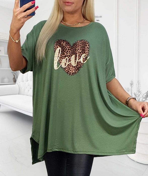 Bluzka, tunika plus size, serce panterka, 50/52/54/56