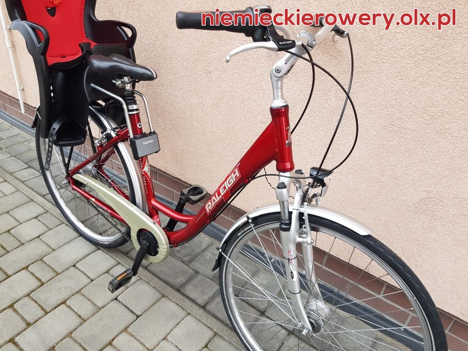 Rower damski damka RALEIGH koła 28 aluminium SHIMANO NEXUS fotelik