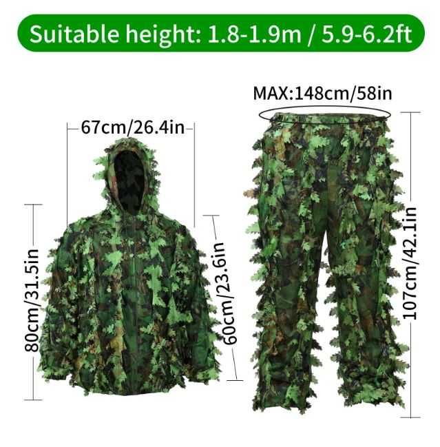 Камуфляжный костюм  (ML и XL\ XXL), 3D зеленый лист Hunting Ghillie
