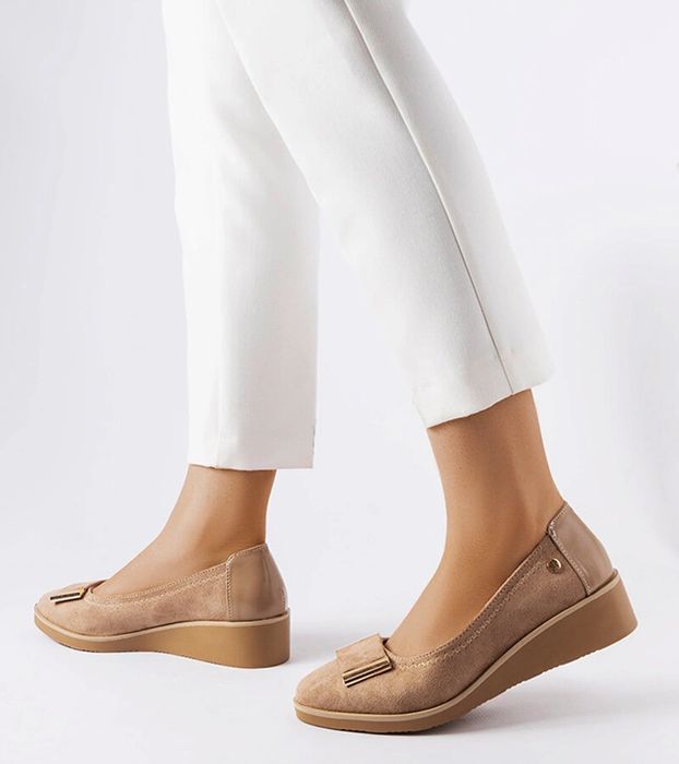 Brązowy balerinki ze skórzaną wkładką Kajla