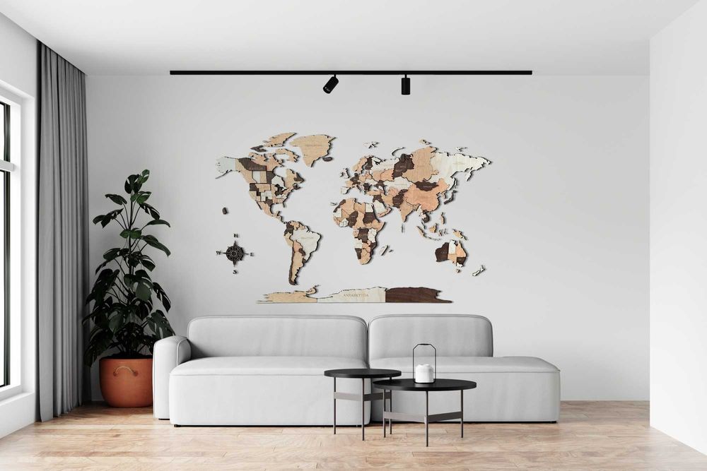 Podróżuj Codziennie – Drewniana Mapa 3D 150X90cm, 4 kolory