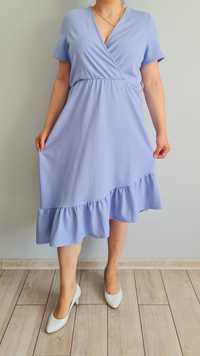 Lawendowa jasna fioletowa sukienka midi asymetryczna z falbanką 
Asos