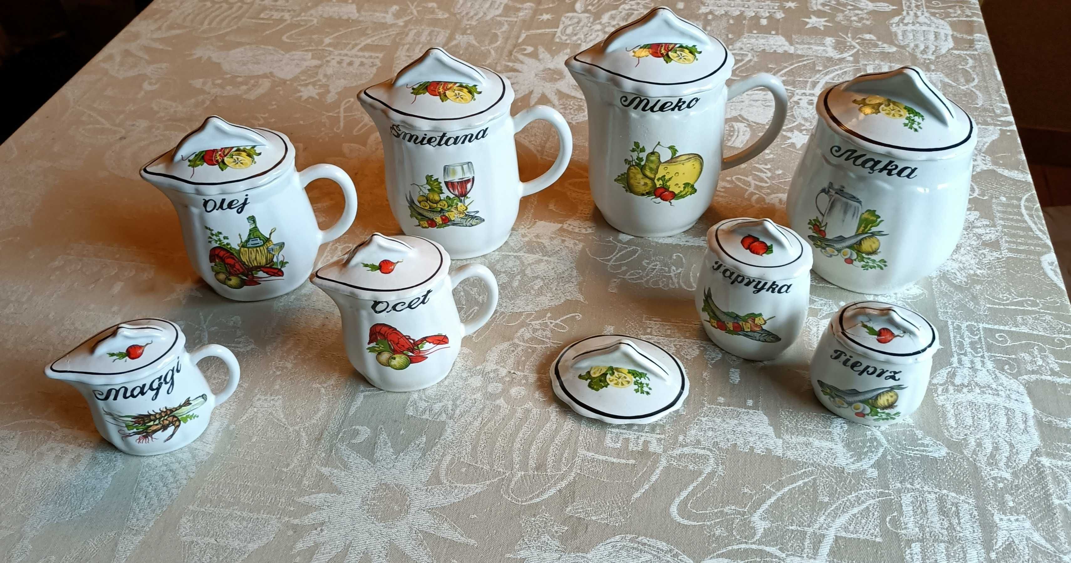 Zestaw starych ceramicznych pojemników z Prl