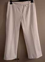 Spodnie damskie materiałowe, białe w paski, rozmiar 50, pas 94 cm.