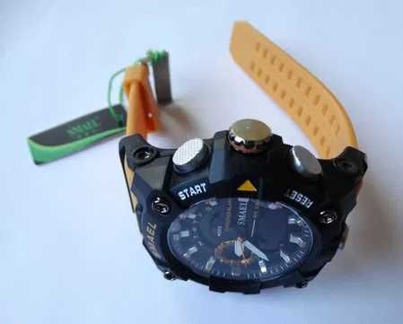 Pomarańczowy zegarek analogowo cyfrowy elektroniczny WR50 sportowy
