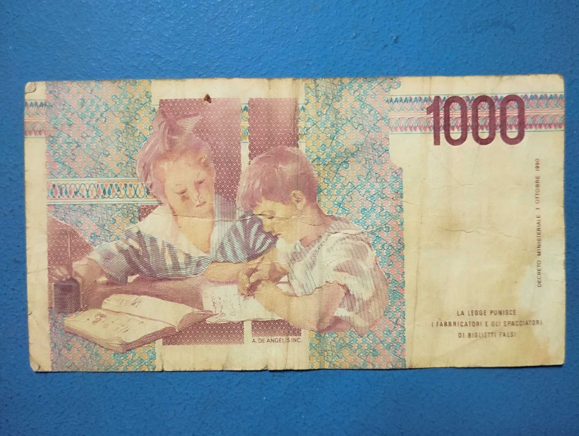 Nota de 1000 Liras 1990 Itália